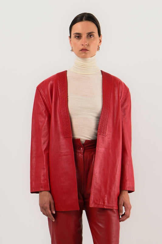 Loewe – Veste en cuir rouge tressé