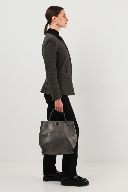 Armani – Cabas en cuir gris métallisé