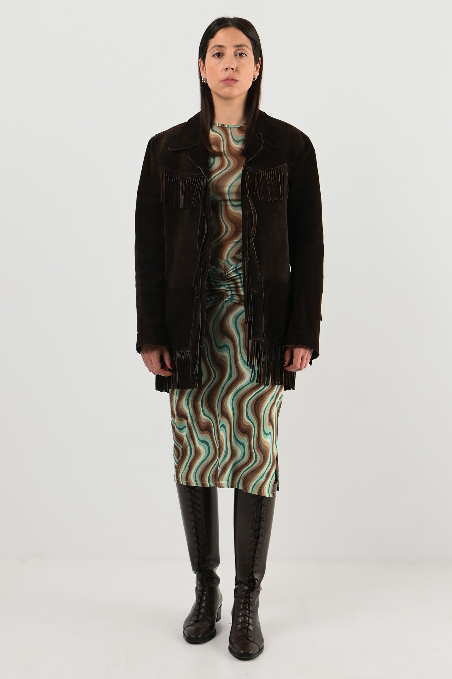 Vintage - Veste en daim marron à franges