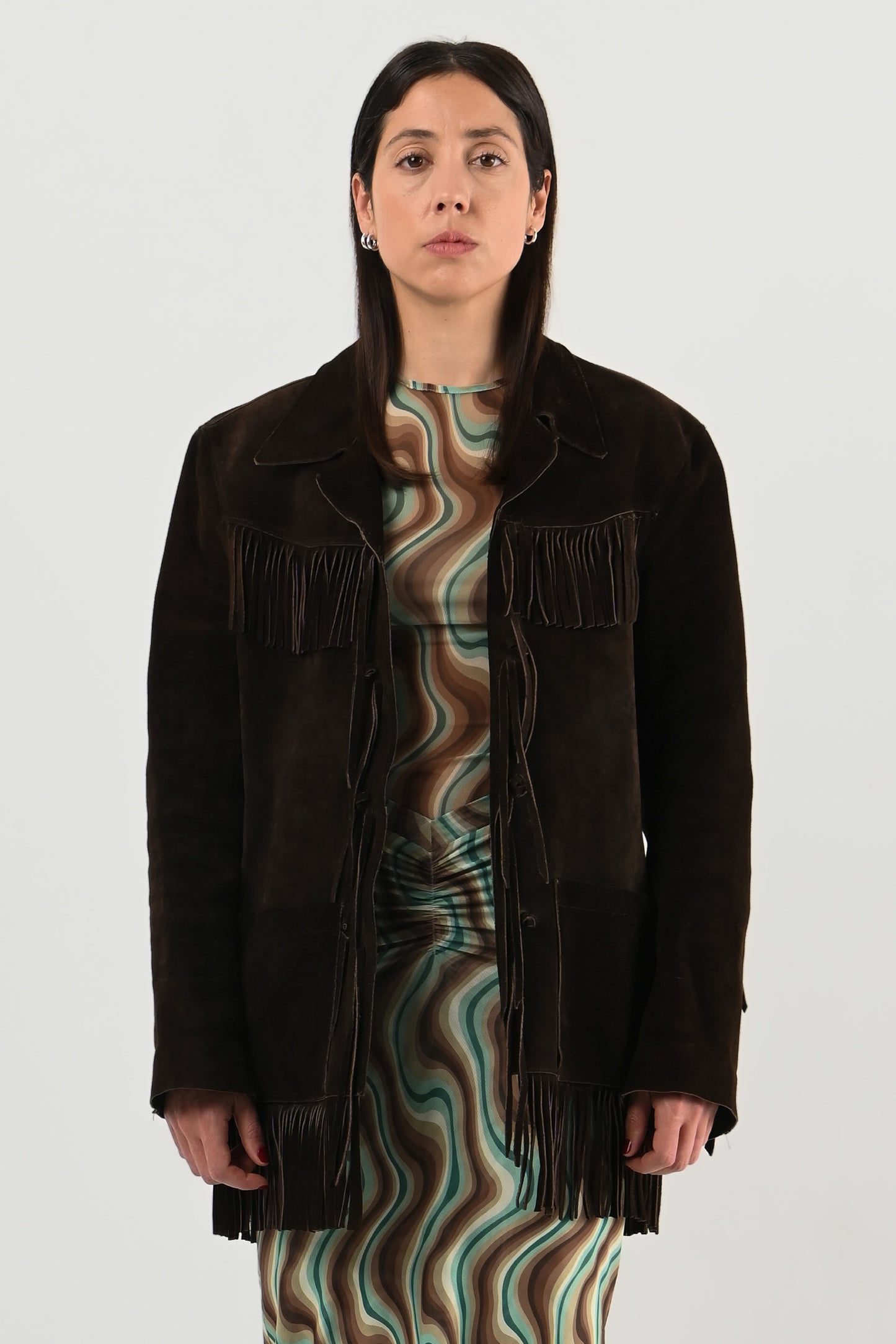Vintage - Veste en daim marron à franges