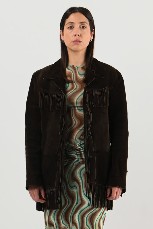 Vintage - Veste en daim marron à franges