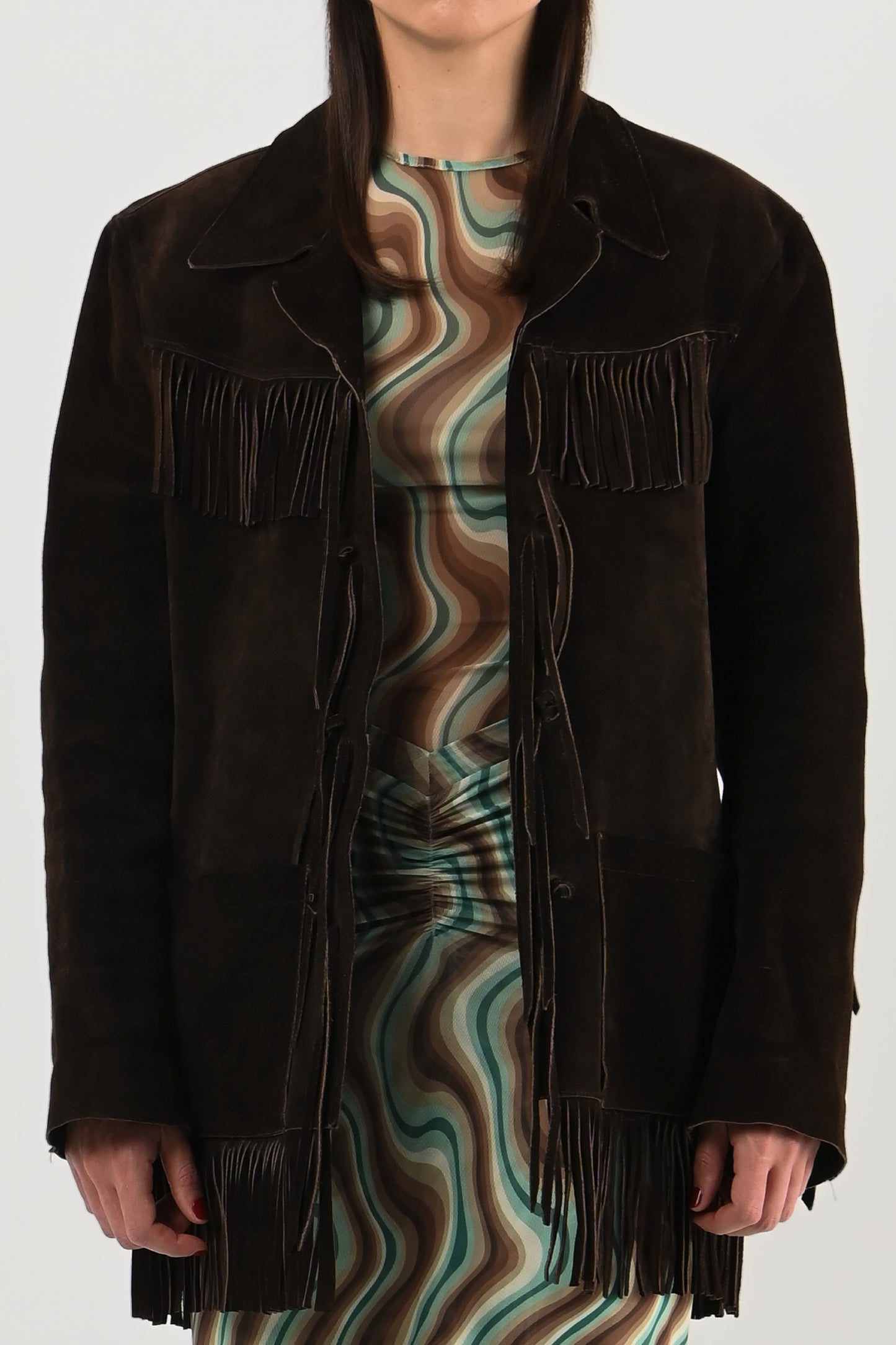 Vintage - Veste en daim marron à franges