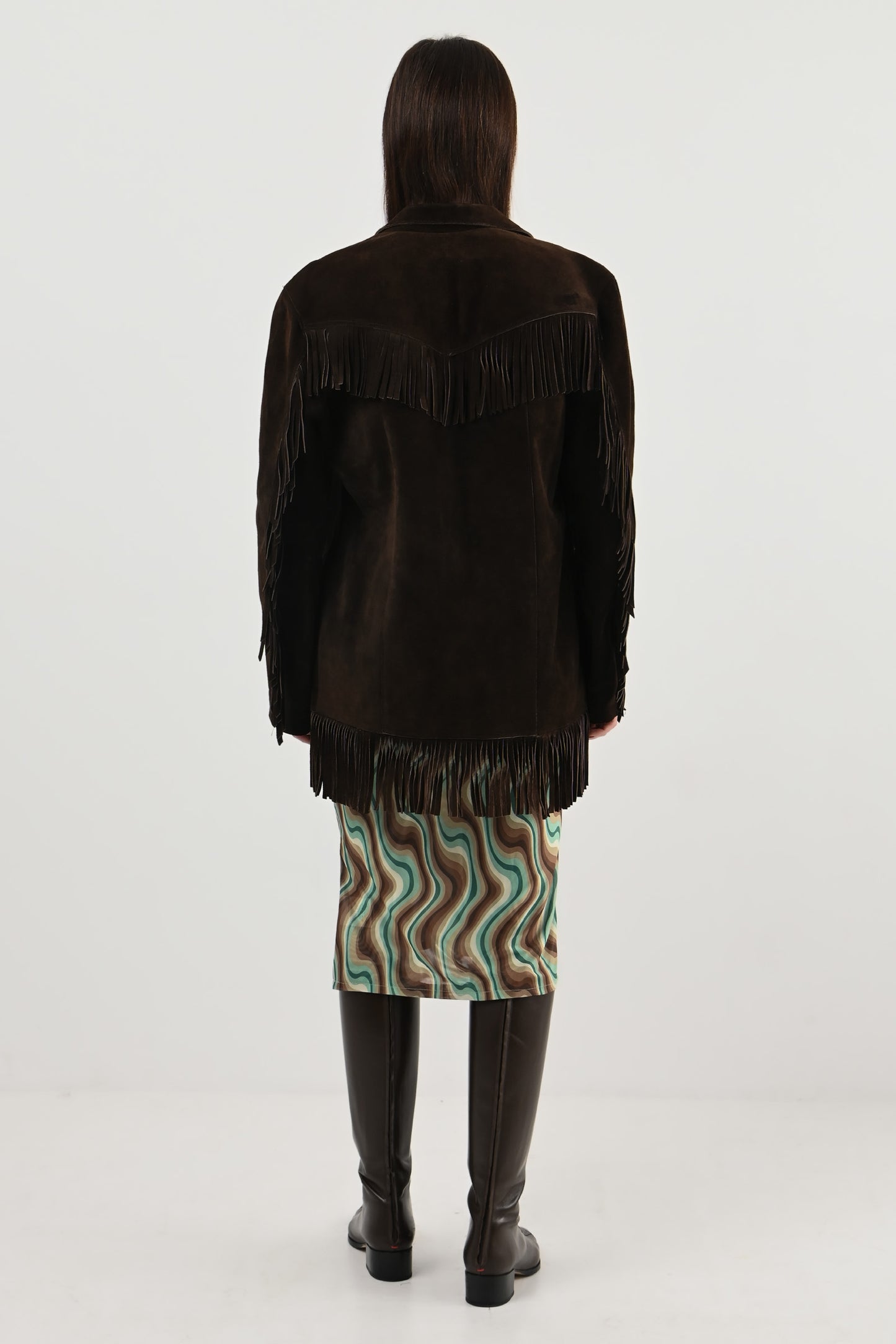 Vintage - Veste en daim marron à franges
