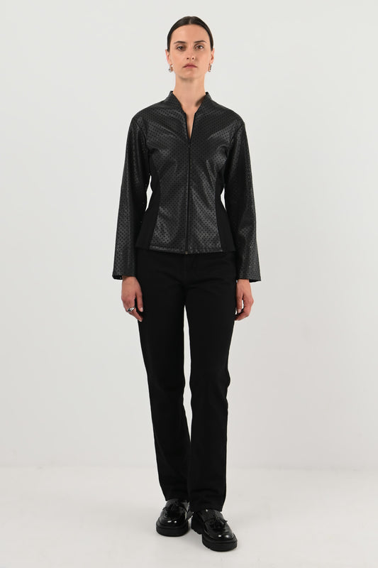 Anne Fontaine – Veste en cuir synthétique perforé