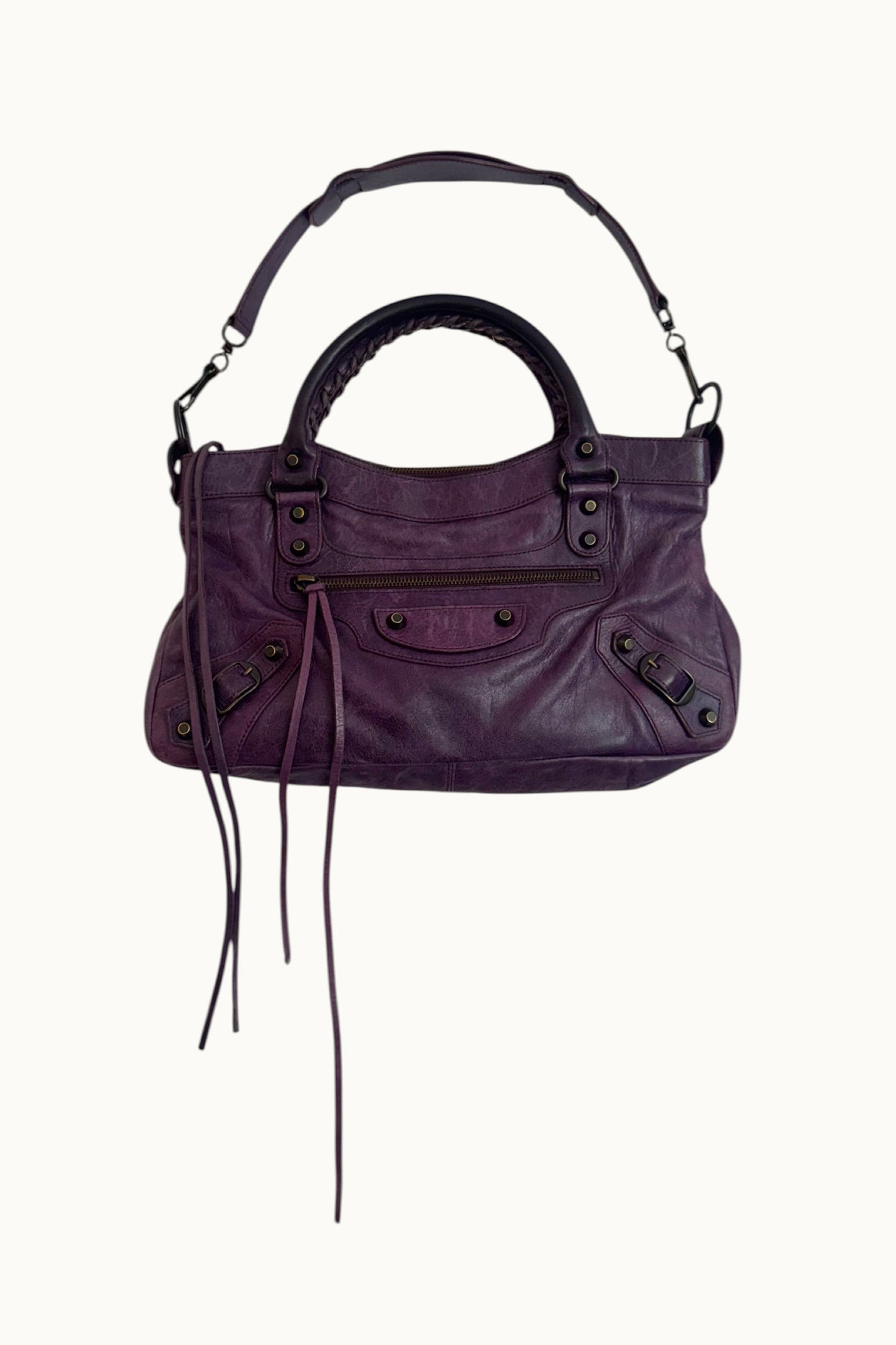 Balenciaga – Sac City en cuir violet