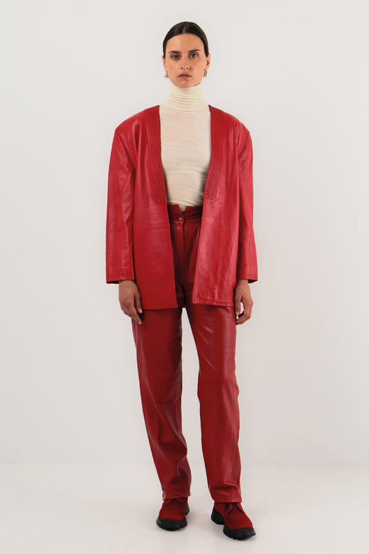 Loewe – Veste en cuir rouge tressé