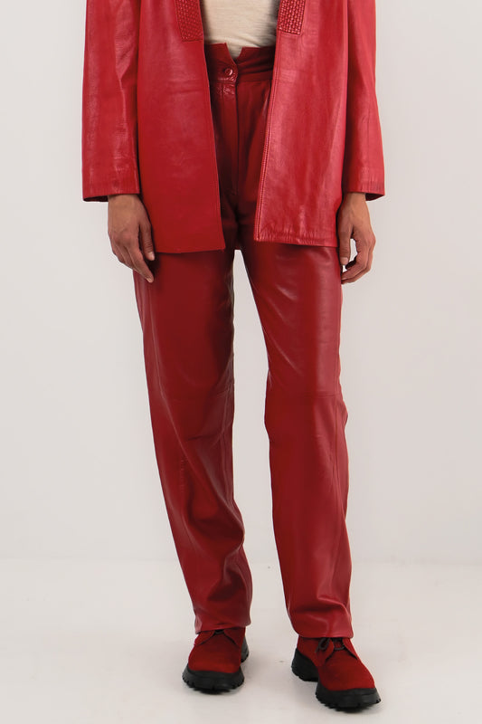 Vintage - Pantalon en cuir rouge