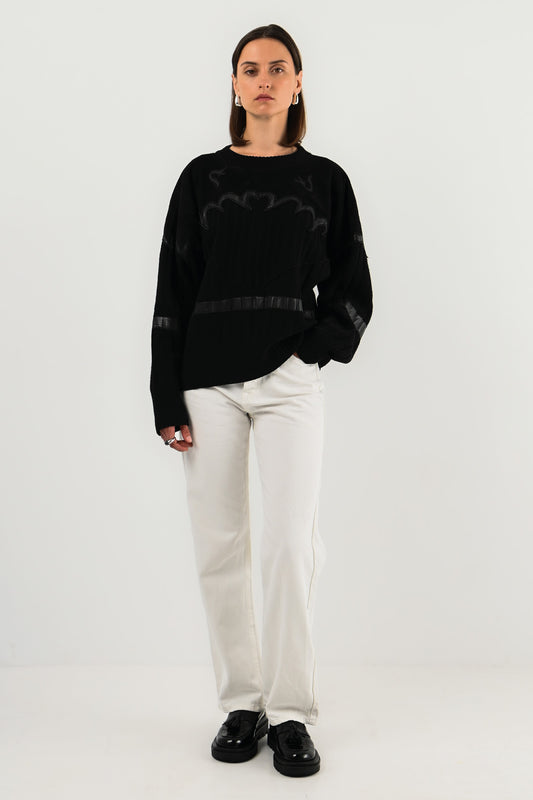 Montana - Pull empiècement cuir