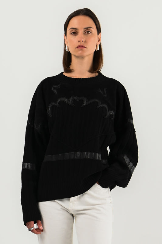 Montana - Pull empiècement cuir