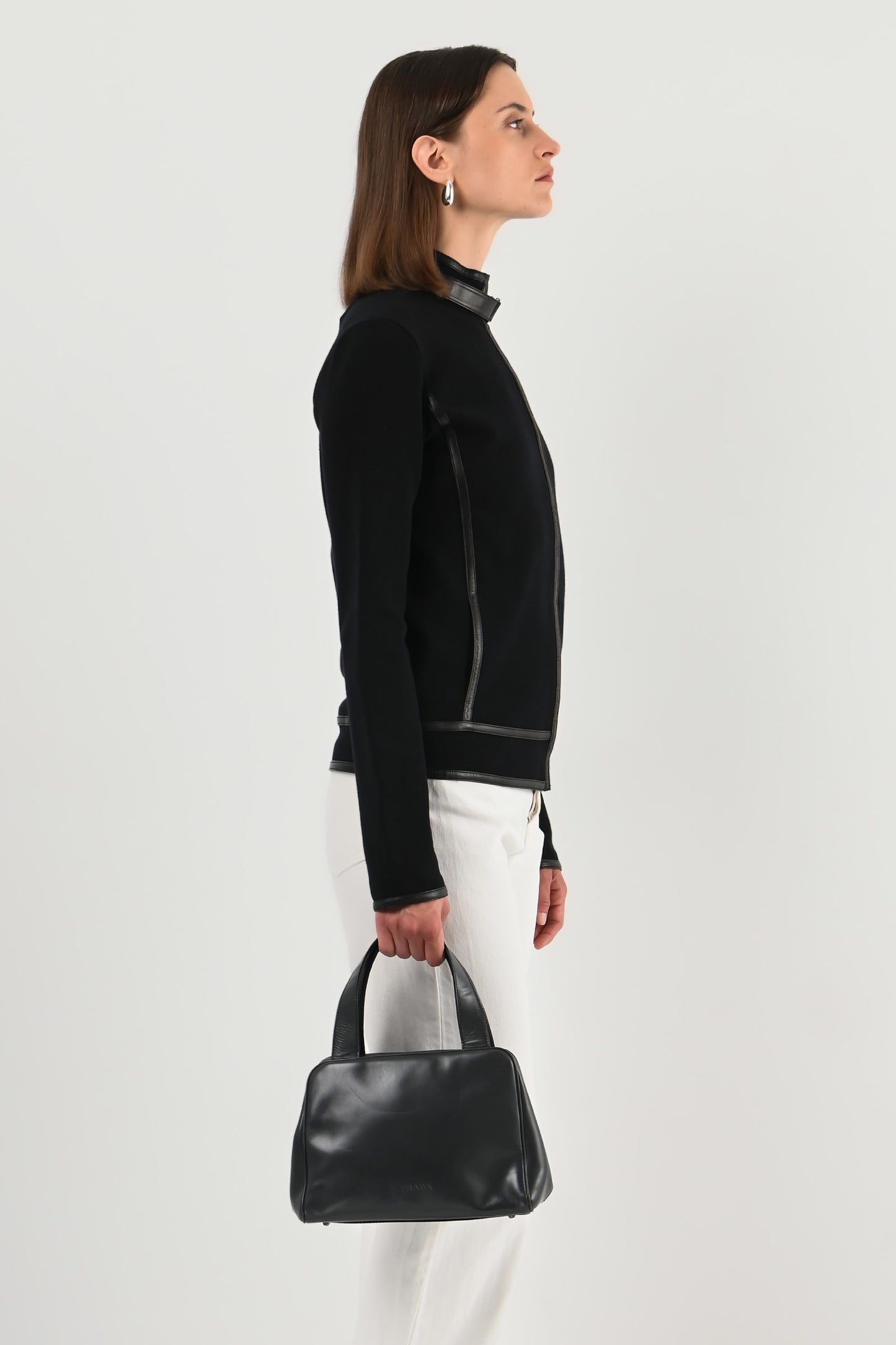 Prada – Sac à main en cuir gris anthracite