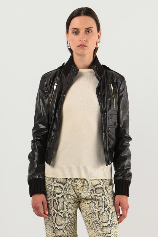 Gucci – Veste en cuir chocolat