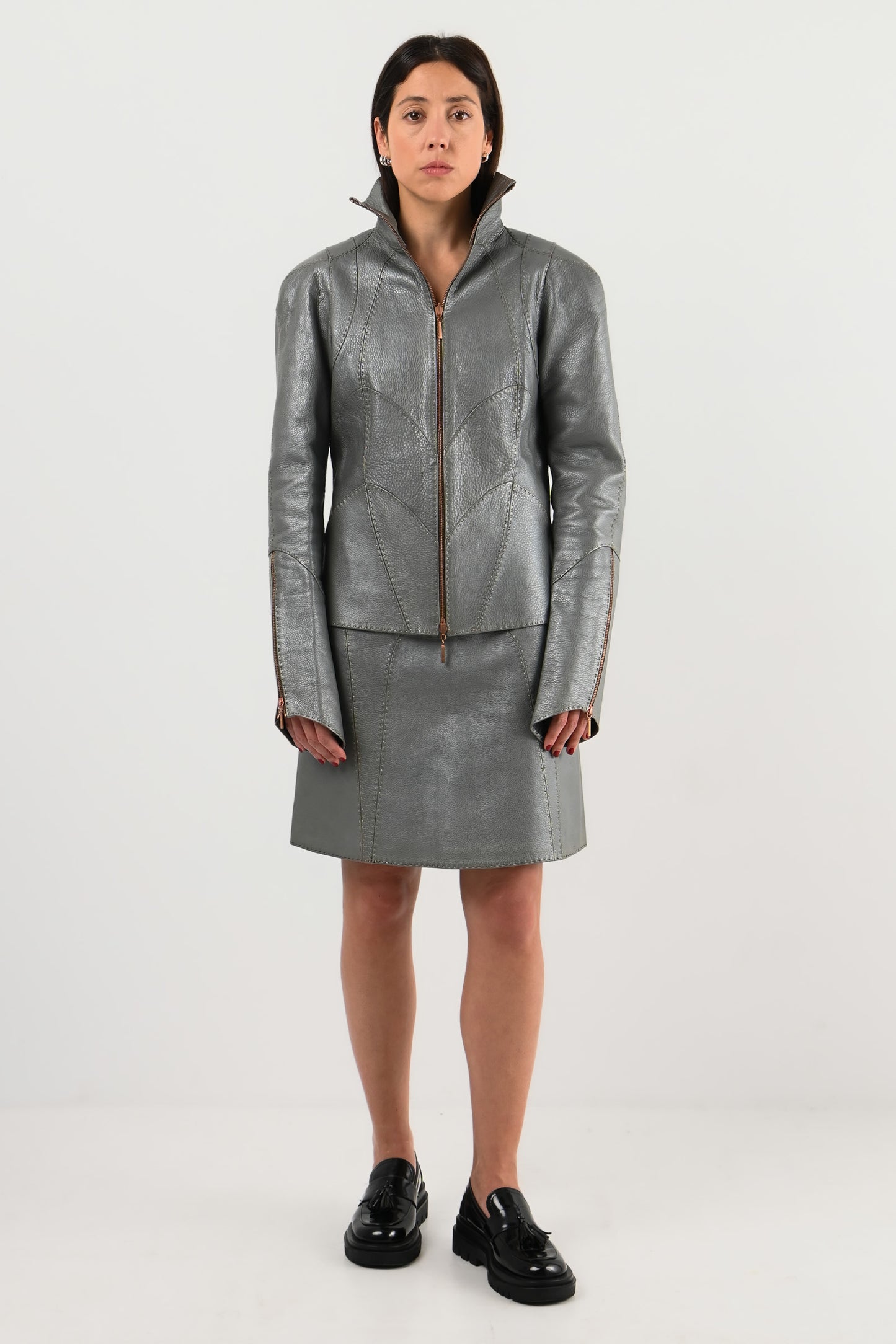 Fendi – Jupe en cuir métallisé