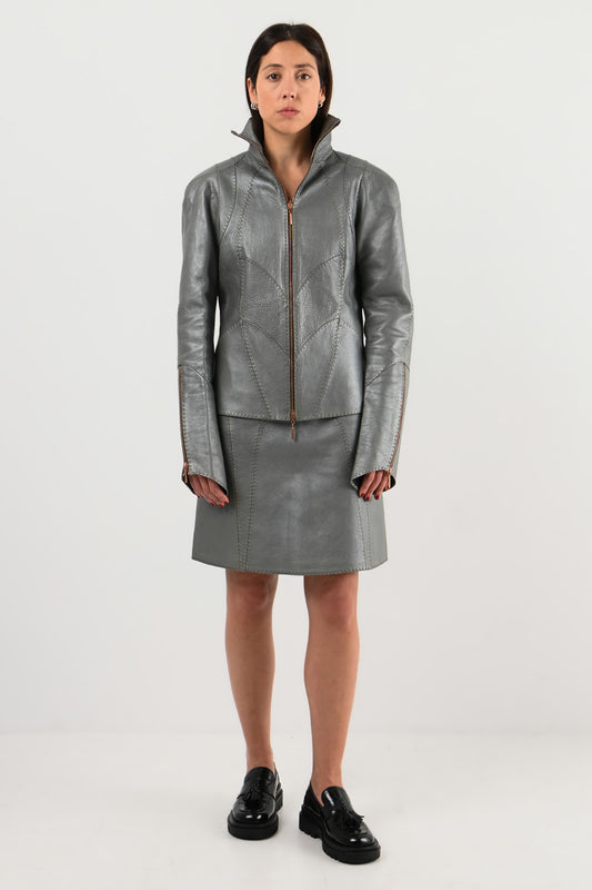 Fendi – Jupe en cuir métallisé