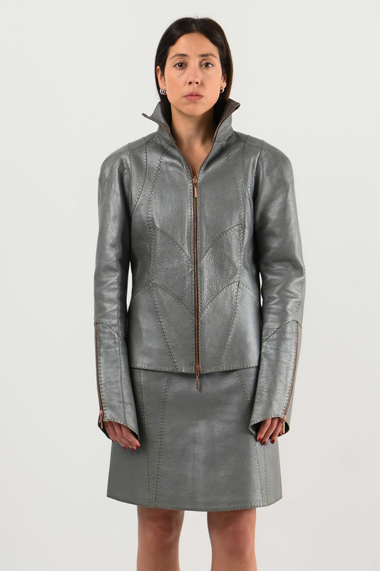 Fendi – Jupe en cuir métallisé