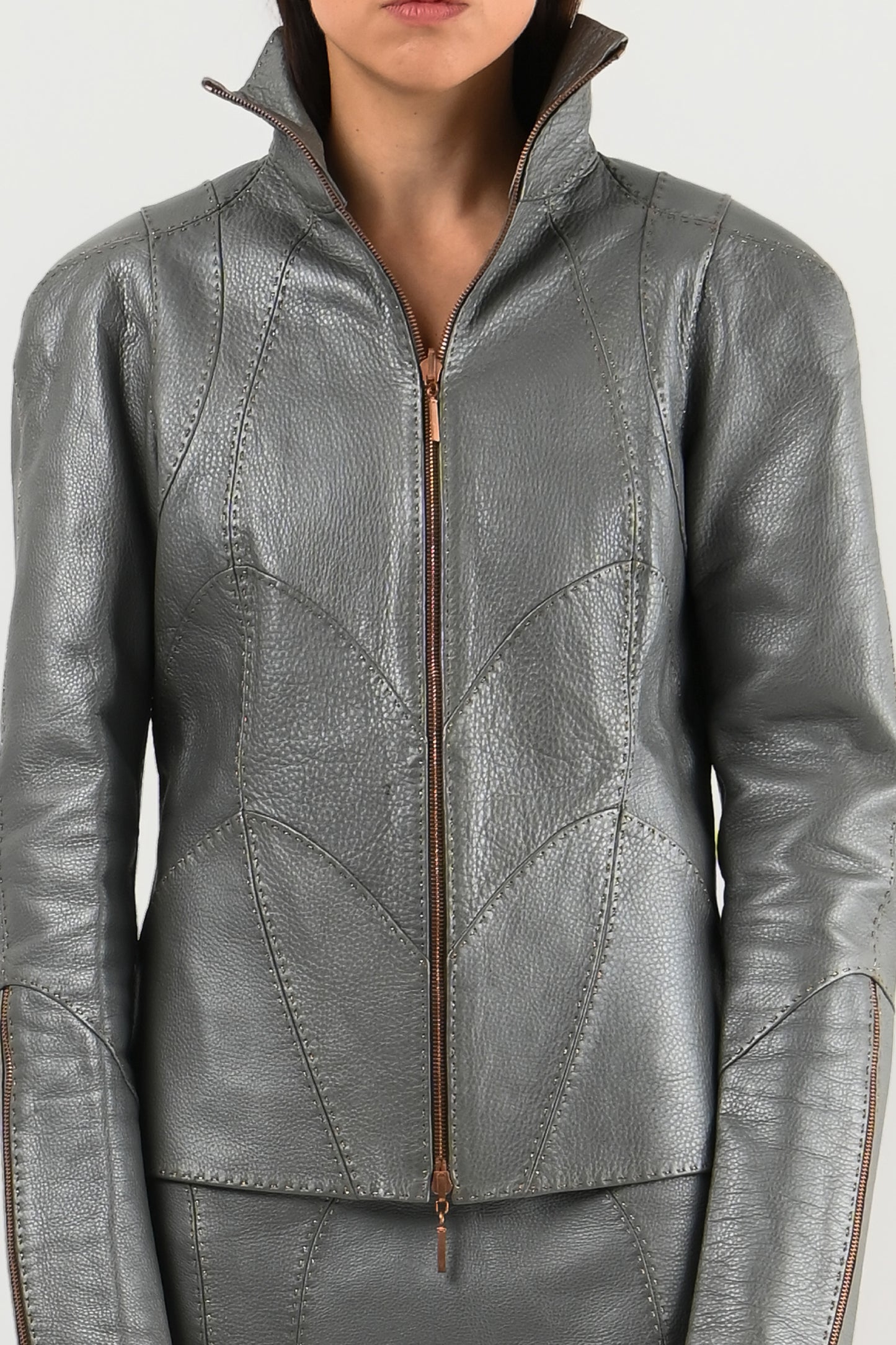 Fendi – Veste en cuir métallisé