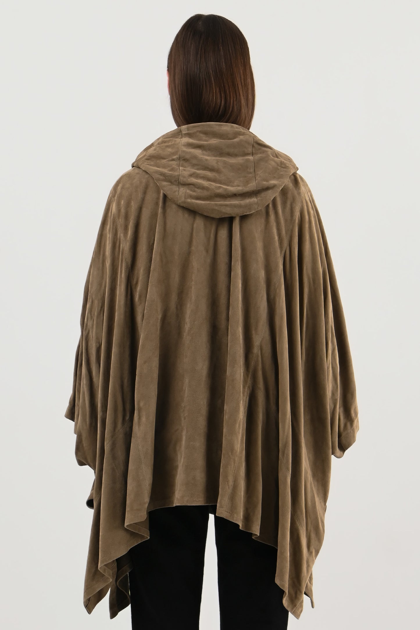 Ralph Lauren – Poncho à capuche en daim taupe
