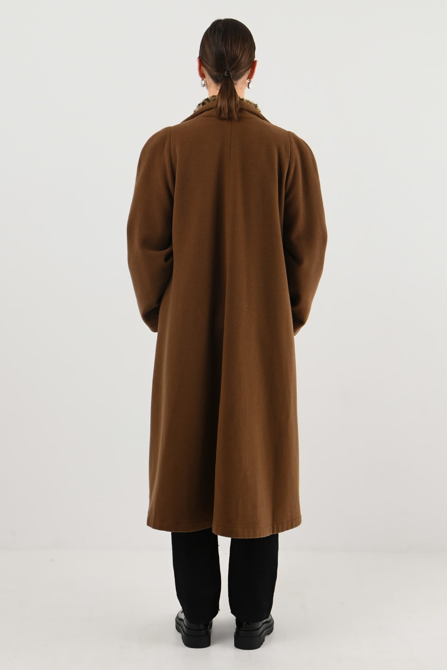 Piudonna – Manteau laine & angora à col léopard
