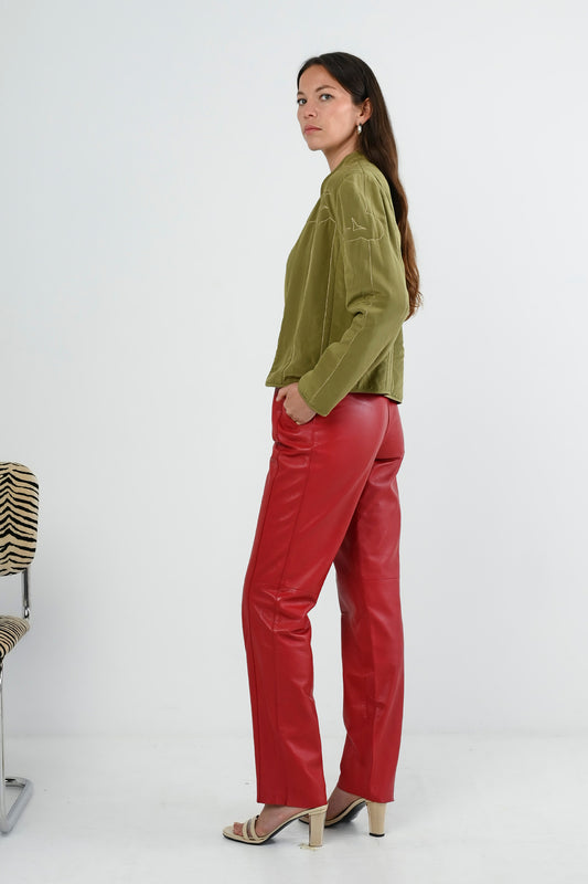 Vintage - Pantalon en cuir rouge