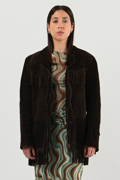 Vintage - Veste en daim marron à franges