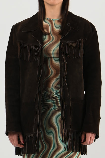 Vintage - Veste en daim marron à franges