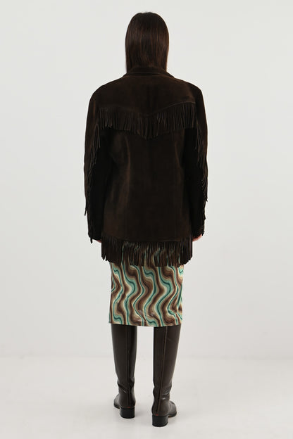 Vintage - Veste en daim marron à franges