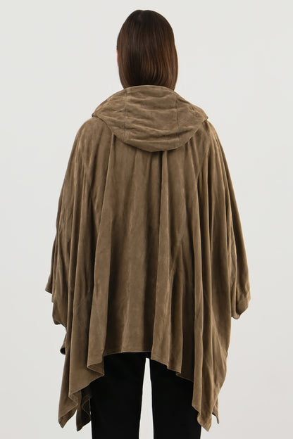 Ralph Lauren – Poncho à capuche en daim taupe