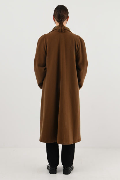 Piudonna – Manteau laine & angora à col léopard