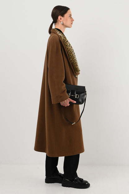 Piudonna – Manteau laine & angora à col léopard