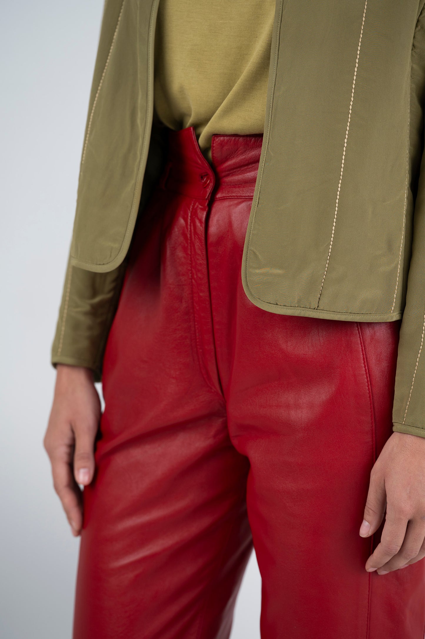 Vintage - Pantalon en cuir rouge
